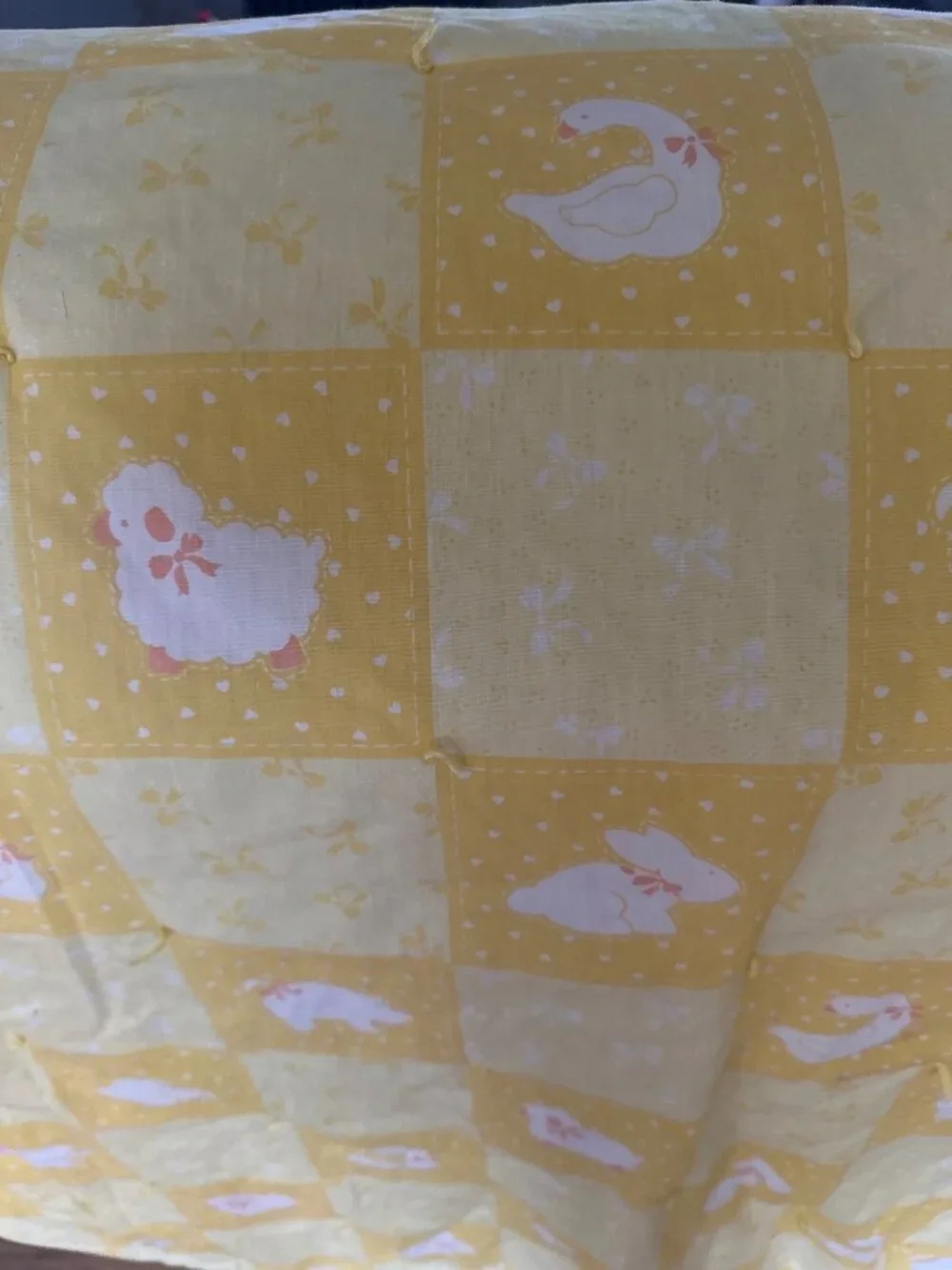 Handmade Baby Quilt Yellow Patchwork Lamb Bunny Swan Nursery Fleece Blanket